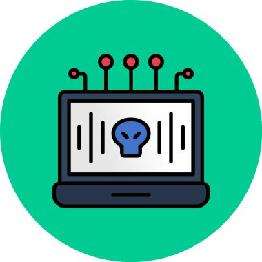 Kafatası ve dizüstü bilgisayarı olan bir bilgisayarın vektör çizimi