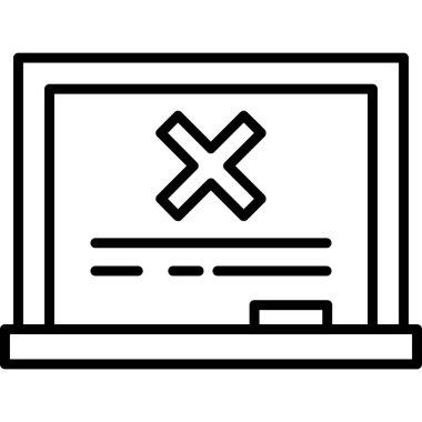 İşaretli dizüstü bilgisayar ve çapraz simge. çizgi vektör illüstrasyonu