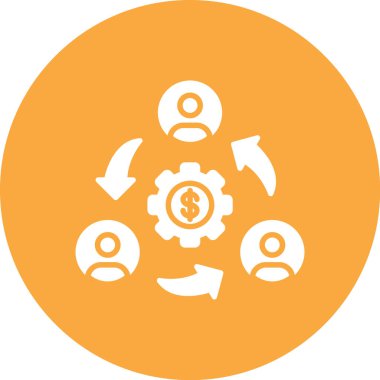 Para Değişimi simgesi. Vektör stili yuvarlak açıları, sarı renk, beyaz arka plan ile düz ikonik sembolü.