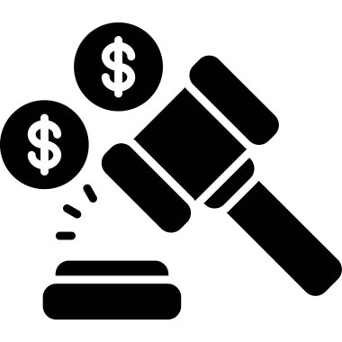 Yargıç gavel glyph ikonu. Yargıç Tokmak 'a para ve tokmak verin. Hukuk hukuku kavramı. Hukuk ve adalet. Düz dizayn