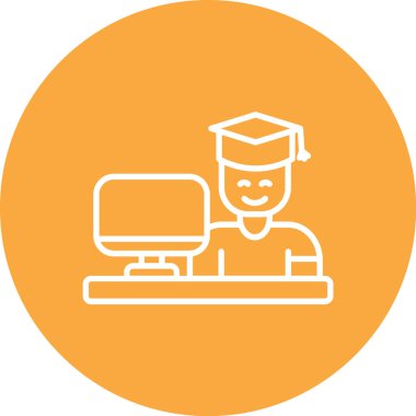 Laptop ikonu olan bir öğrenci. resimleme tasarımı