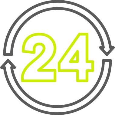 24 saat servis vektör simgesi. Stil düz simge sembolüdür. yeşil renk, beyaz arkaplan.