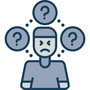 Soru işareti ve soru işareti simgesine sahip üzgün kişi