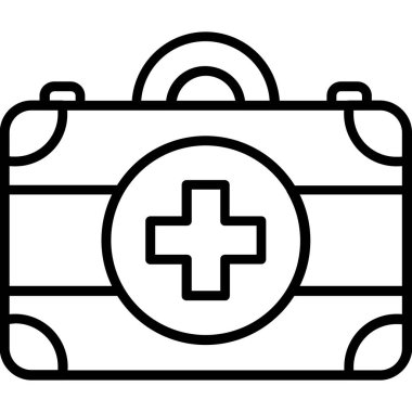 İlk yardım çantası simgesi. Beyaz arkaplanda izole edilmiş web tasarımı için ilk yardım kipi vektör simgesi ana hatları