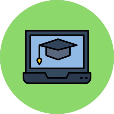 Mezuniyet şapkalı bir laptop. Web simgesi tasarımı illüstrasyonu