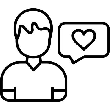 Resim kalbi ve konuşma balonu ikonu olan adam, ana hatlı vektör