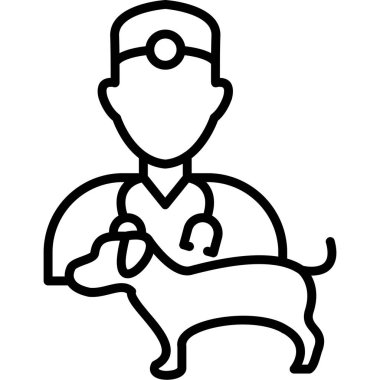 Veteriner kliniği çizgisi ikonu, evcil köpek konsepti, kedi tabelalı köpek, beyaz arka planda veteriner kliniği tabelası, mobil için taslak stil simgesi
