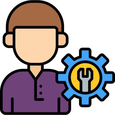 Dişli tekerleği ve dişli vektör çizimi olan adam.