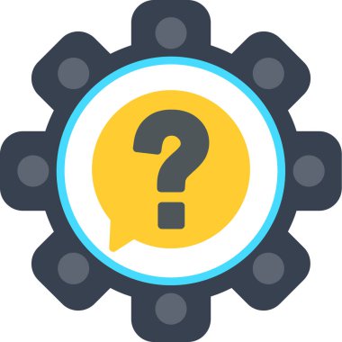 Soru işareti simgesine sahip dişliler, basit vektör illüstrasyonu