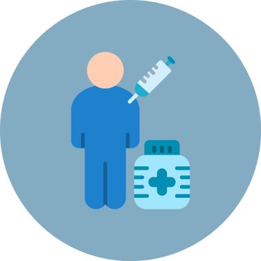 Aşı şişesi olan adam, vektör illüstrasyonu.