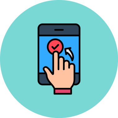 Yumuşak mavi arkaplanda izole edilmiş modayla mobil simgeye tıklayın.