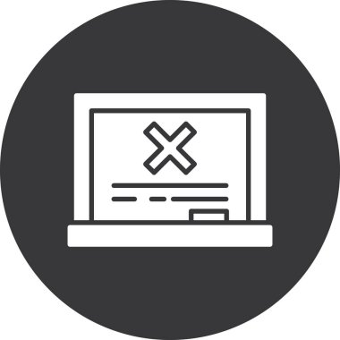 Kırık ekran ve çapraz simge içeren dizüstü bilgisayar, satır biçimi