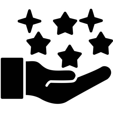 derecelendirme yıldızları glyph simgesi, geribildirim, geri bildirim, değerlendirme, geribildirim işareti vektör grafikleri, siyah arkaplan, vektör ilülasyonu