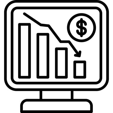 Grafik ve dolar işaretli bilgisayar monitörü, satır simgesi