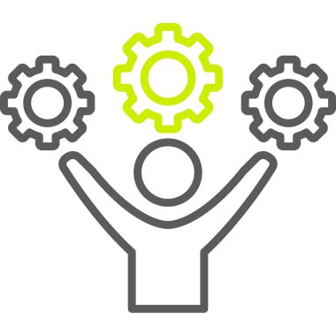 İş bicolor setinin dişli simgesi. Vektör glyph biçimi çift renkli düz sembol, yuvarlak açılar, renkler ve gri renkler, beyaz arkaplan