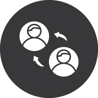 ok vektör ikonu olan bir grup insan. bu yuvarlak sembol gri renk ve gri arkaplanda beyaz arkaplan ile.