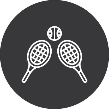 Tenis raketi ve top ikonu. Beyaz arkaplanda izole edilmiş web tasarımı için tenis topları ve raket vektör simgesi