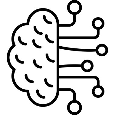 Yapay zeka beyin ikonu ana hatları vektörü. beyin öğrenme