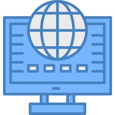 Dünya simgesi olan bilgisayar monitörü, basit vektör illüstrasyonu