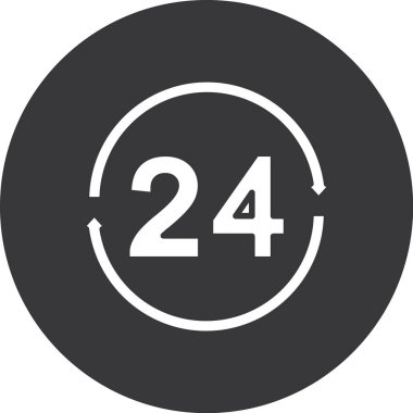 24 saat servis yuvarlanmış vektör simgesi