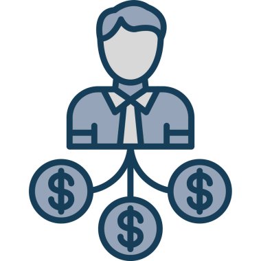 Para ikonu. Vektör illüstrasyon biçimi yuvarlak cyan renkleri, beyaz arkaplan, mavi.