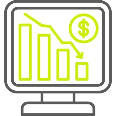 Satış tablosu simgesi. vektör biçimi iki renkli düz ikonik sembol, eko ve yeşil renkler, beyaz ve gri renkler.
