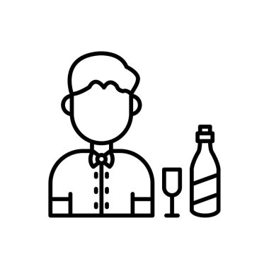 Şarap kadehi ve şişe çizgisi ikon vektör illüstrasyonu