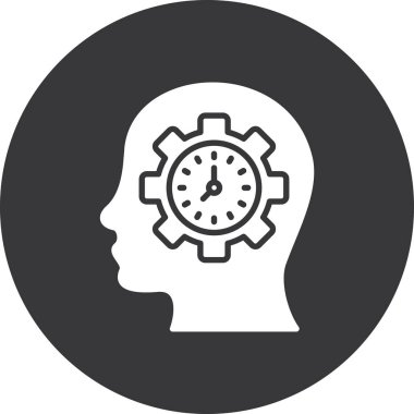 Zaman yönetimi vektör simgesi. biçim düz yuvarlak kare gri sembol, siyah ve gri renkler, beyaz arkaplan