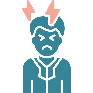 Baş ağrısı vektör simgesi. biçim düz sembol, yumuşak mavi renkler, yuvarlak açılar, beyaz arkaplan