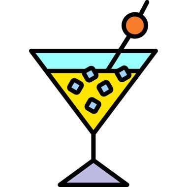 Kokteyl ikonu. Kokteyl vektör simgelerinin düz tasarımı.