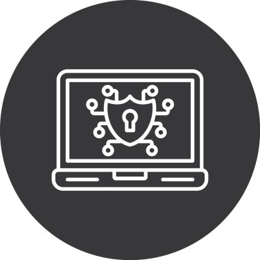 Kilit simgesi çizimi olan bir dizüstü bilgisayar