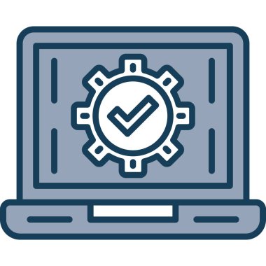 İşaretli simgesi olan dizüstü bilgisayar. Basit bir taslak vektör çizimi. kontrol listesi simgesi.