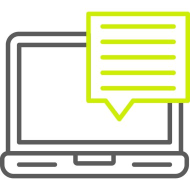 Sohbet simgesi, vektör illüstrasyonlu bilgisayar ekranı, beyaz arkaplanda izole edilmiş