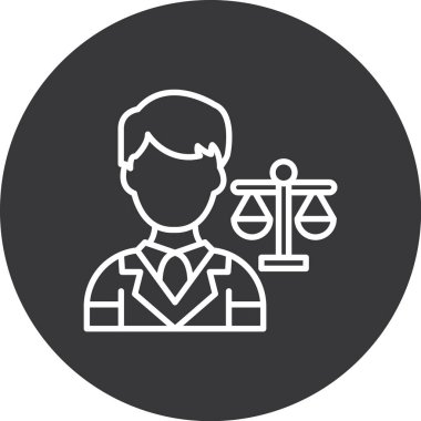 vektör avukat ve hakim simgesi, satır ve somut illüstrasyon