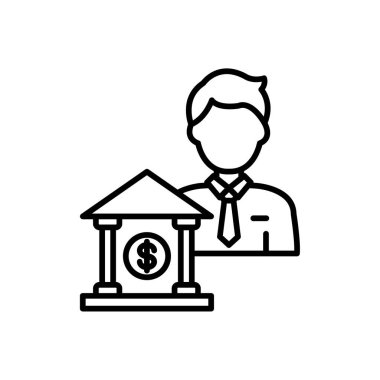 Dolar işareti ve sikke çizgisi ikon vektör çizimi olan işadamı, para ve dolar işareti olan işadamı, izole edilmiş doğrusal siyah çizgi