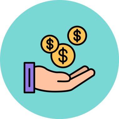 Para ikonu olan bir el. Web için el ele tutuşma para vektör simgelerinin ana hatları