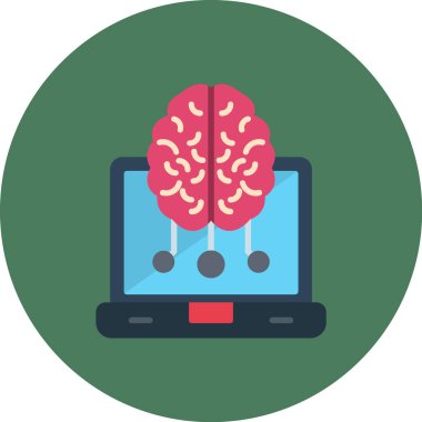 Bilgisayar simgesine sahip beyin, vektör illüstrasyonu