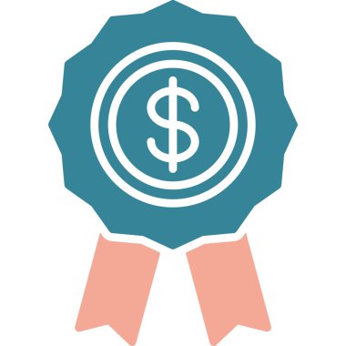 Para rozeti vektör simgesi. bicolor düz simge, cyan ve mavi renkler, yuvarlak açılar, beyaz arkaplan