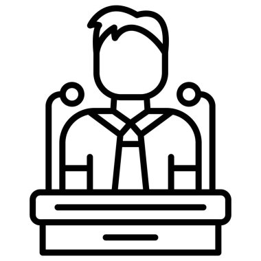 Konferans ikonu. Beyaz arkaplanda izole edilmiş web tasarımı için özet konferans vektör simgesi