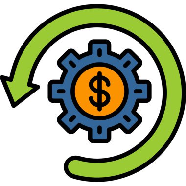 dişli para ikonu vektörü. Ana hatlı dişli işareti. renk kontur sembolü