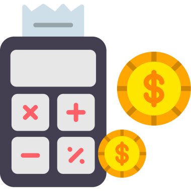 Dolar işareti simgesine sahip hesap makinesi, düz tasarım biçimi