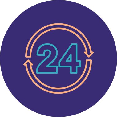 24 saat işareti. Vektör. Beyaz arkaplanda mavi simge.