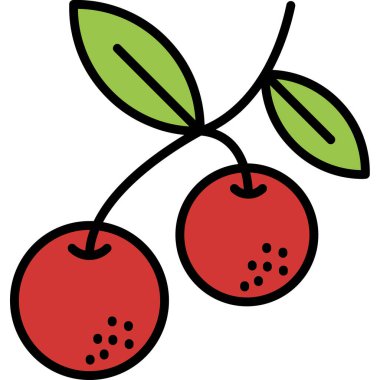 Kiraz meyvesi ikonu. Ana hatlı meyve vektörü çizimi. izole kontur sembolü