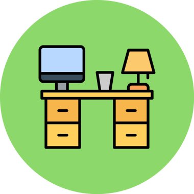 Masaüstü bilgisayarı ve tablo vektör illüstrasyon tasarımı olan masa