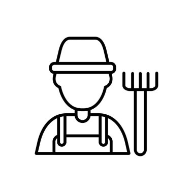 Tırmık çizgisi tarzı simge tasarımı, çiftçilik ve tarım teması illüstrasyonuna sahip çiftçi