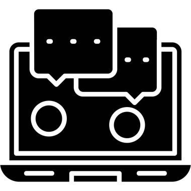 Video sohbet simgesi. Beyaz arkaplanda izole edilmiş web tasarımı için özet görüntü sohbet vektör simgesi