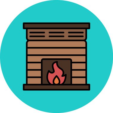 Şömine ikonu. Web için şömine vektör simgelerinin özet çizimi