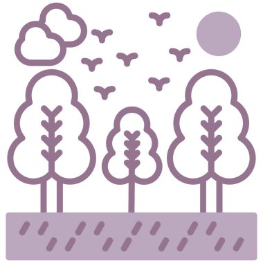 Yapraklı ve çiçekli ağaç, basit vektör illüstrasyonu