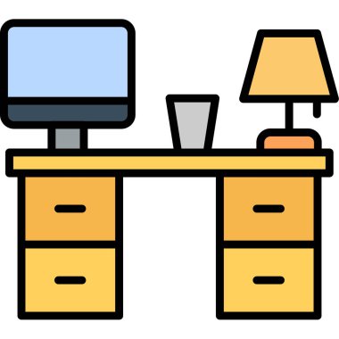 Ofis masası ikonu. özet ofis masa vektör rengi düz izole