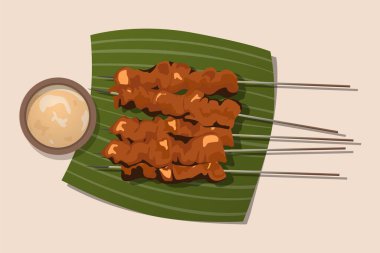 Vektör tasarımında lezzetli satay çizimi